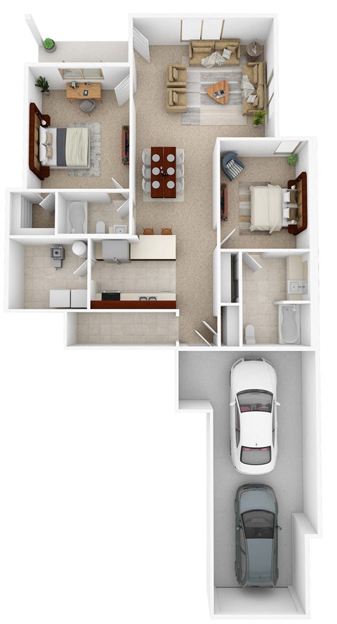 Floor plan for 2 beds, 2 baths, 1283 sqft